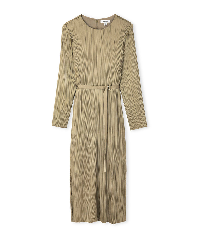 Ipekyol Shiny Textured Pleated Dress Khaki