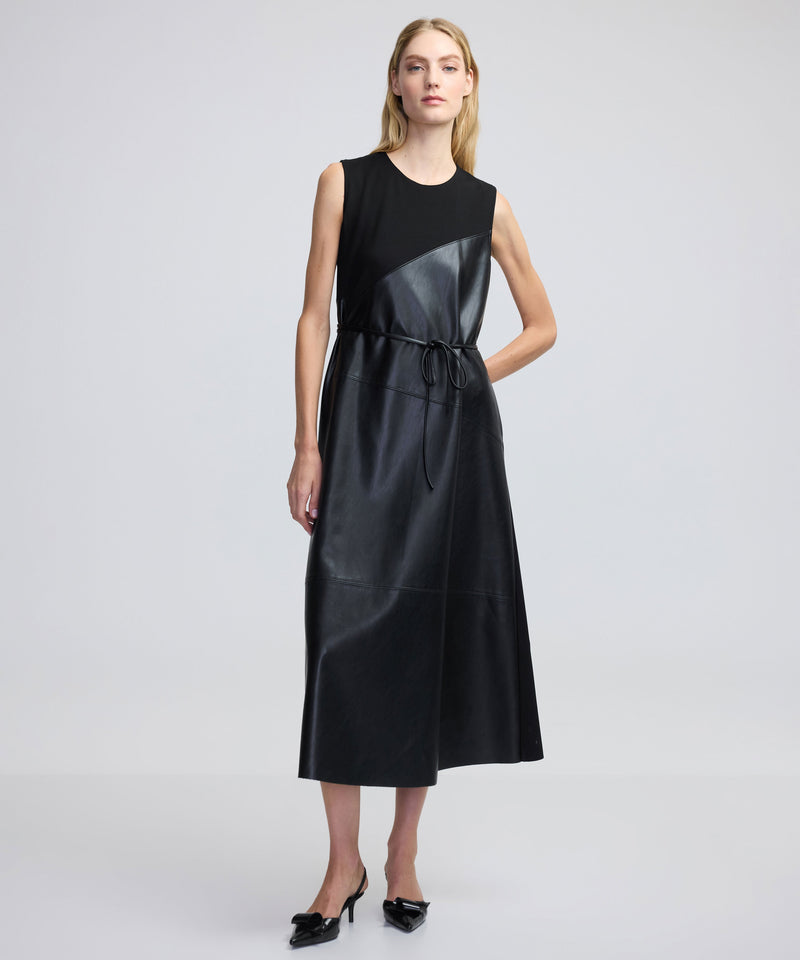 Ipekyol Leather Look Fabric Mix Dress Black