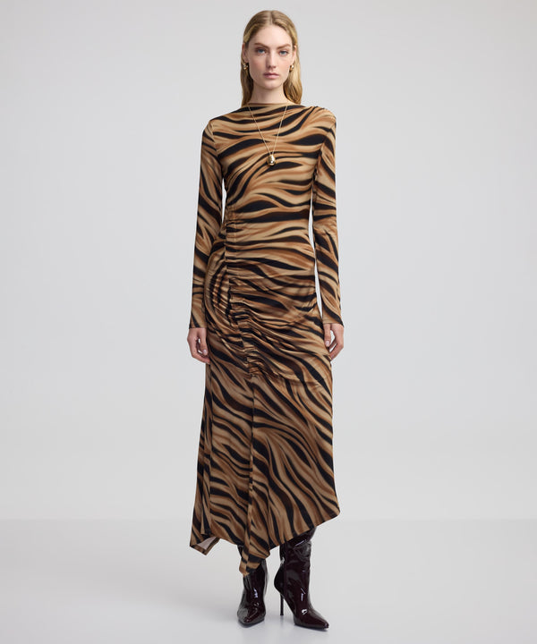 Ipekyol Patterned And Draped Dress Camel