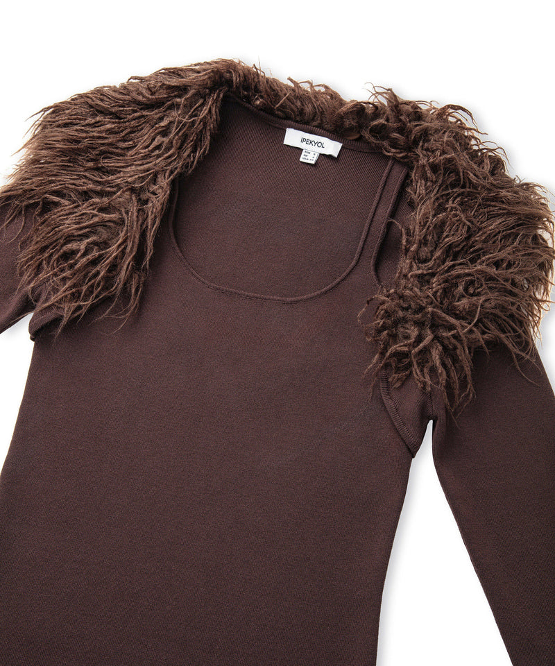 Ipekyol Faux Fur Two-Piece Dress Brown