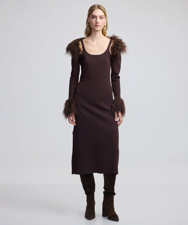 Ipekyol Faux Fur Two-Piece Dress Brown