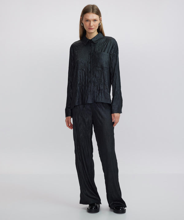 Ipekyol Leather Look Textured Trousers Black