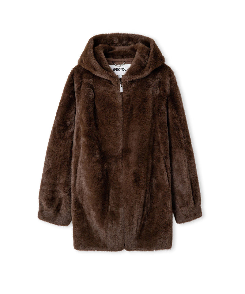 Ipekyol Hooded Faux Fur Jacket Brown