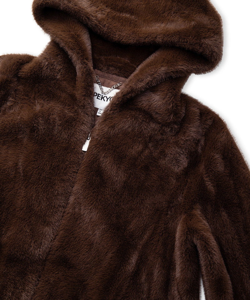 Ipekyol Hooded Faux Fur Jacket Brown