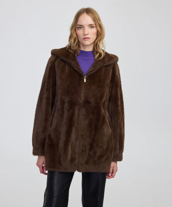 Ipekyol Hooded Faux Fur Jacket Brown