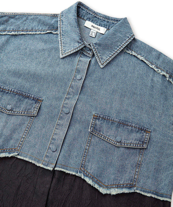 Ipekyol Fabric Mix Denim Shirt Blue