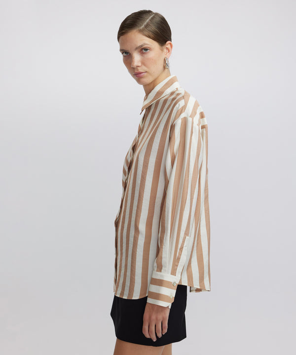 Ipekyol Striped Pattern Mix Shirt Brown