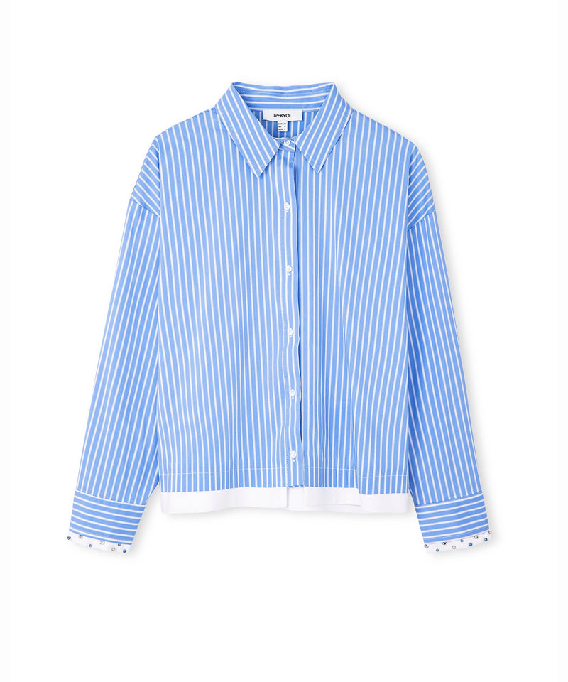 Ipekyol Embroidered Striped Shirt Light Blue