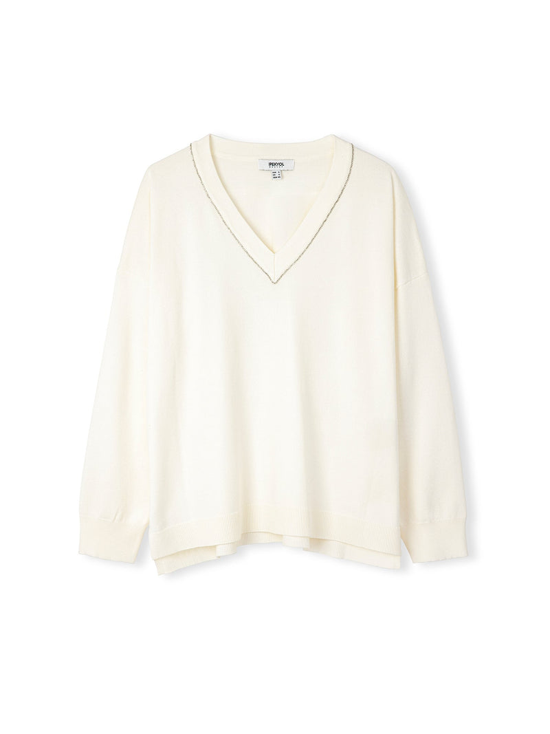 Ipekyol Crystal Stone Striped Knitwear Off White