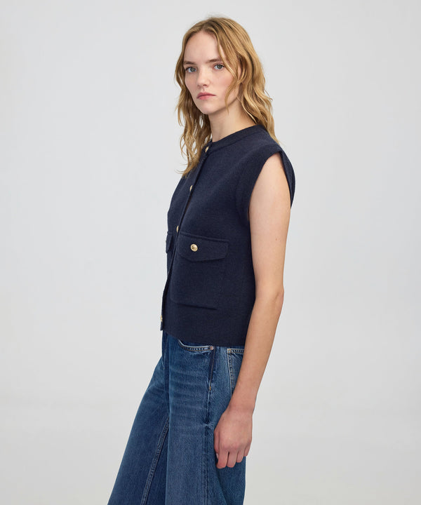 Ipekyol Gold-Button Knit Vest Navy