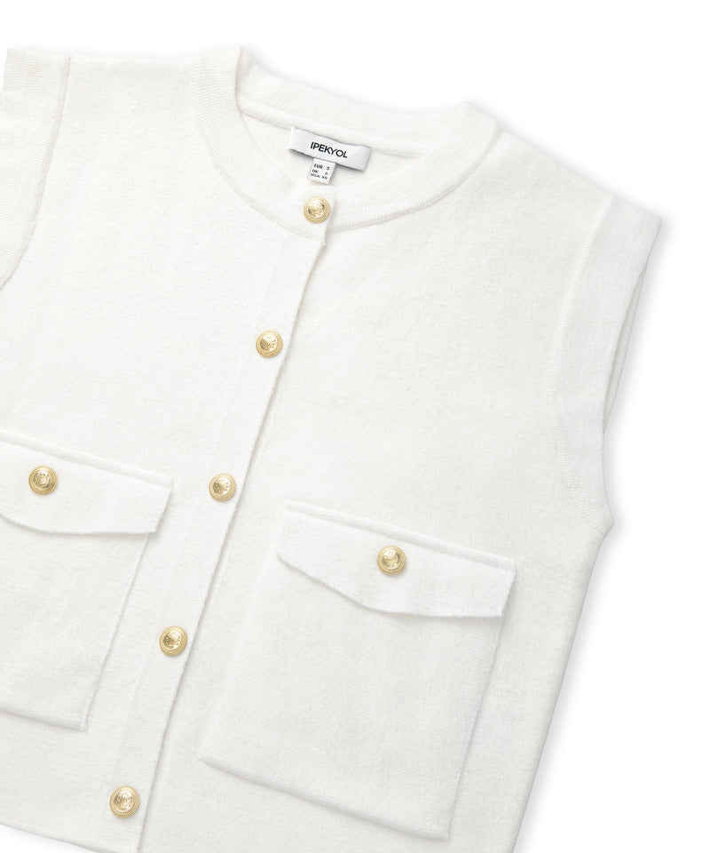 Ipekyol Gold-Button Knit Vest Ecru