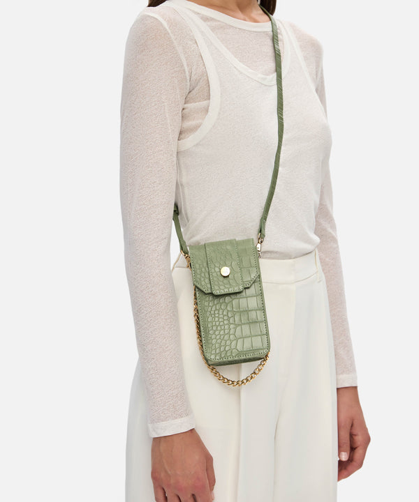 Ipekyol Crocodile Skin Pattern Mini Bag Green