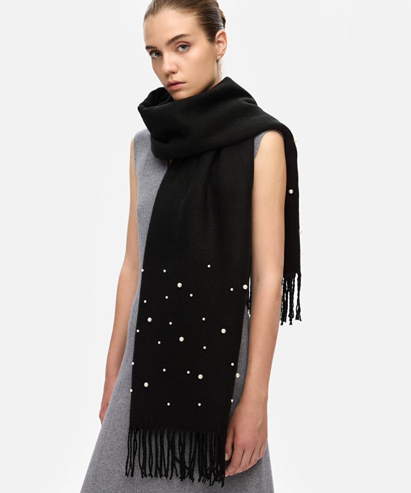 Ipekyol Faux Pearl Embroidered Shawl Black