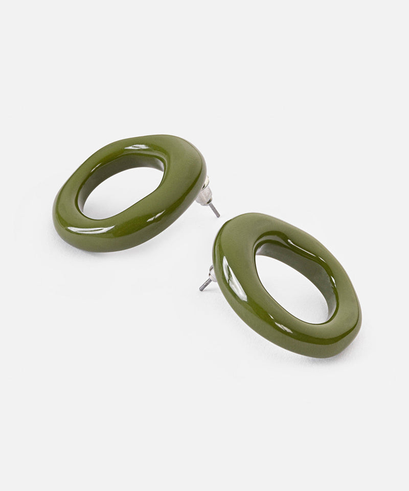 Ipekyol Asymmetric Oval Shaped Earrings Green