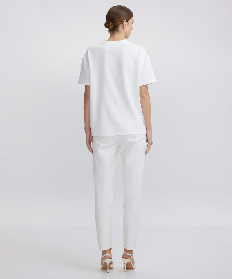 Ipekyol Fabric Mix Stone Embroidered T-Shirt Off White