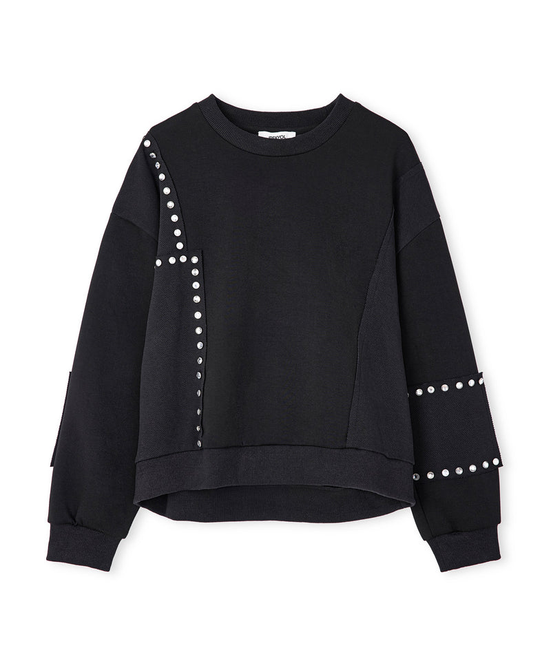 Ipekyol Crystal Stone Fabric Mix Sweatshirt Black