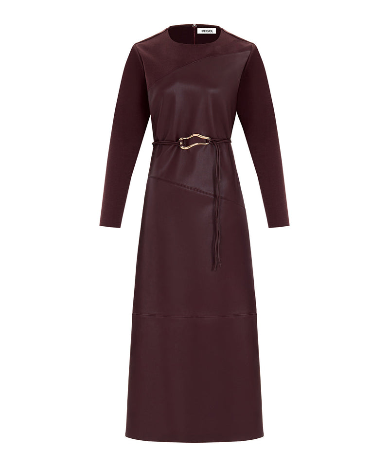 Ipekyol Mixed Dress With Belt Bordoux