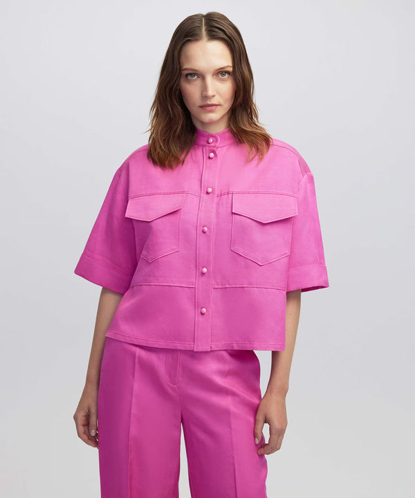 Ipekyol Grandad Collar Blouse With Pockets Fuchsia