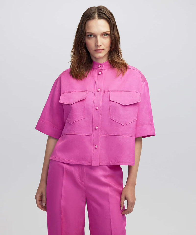 Ipekyol Grandad Collar Blouse With Pockets Fuchsia