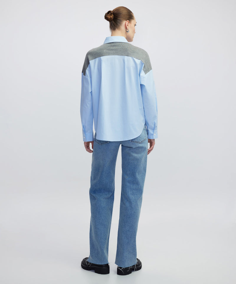 Ipekyol Embellished Mixed Media Shirt Blue