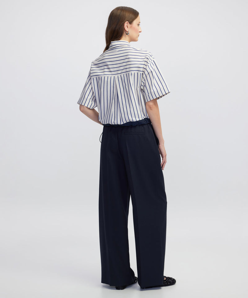Ipekyol Embroidered Stripe Poplin Shirt Navy