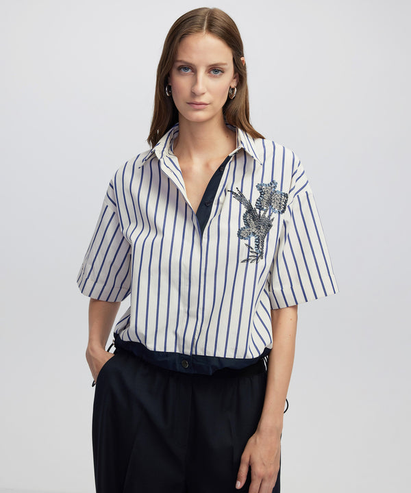 Ipekyol Embroidered Stripe Poplin Shirt Navy
