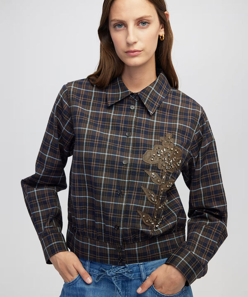 Ipekyol Embellished Floral Applique Shirt Navy