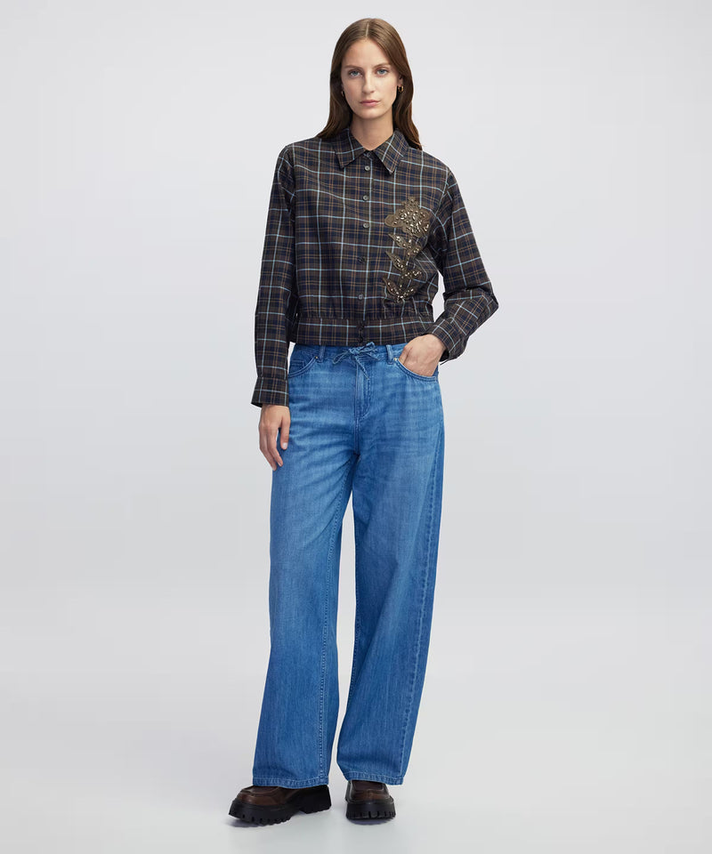 Ipekyol Embellished Floral Applique Shirt Navy