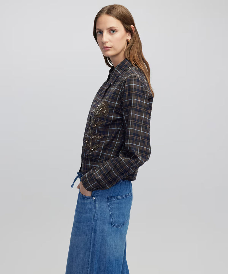 Ipekyol Embellished Floral Applique Shirt Navy