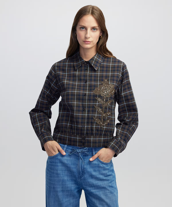 Ipekyol Embellished Floral Applique Shirt Navy