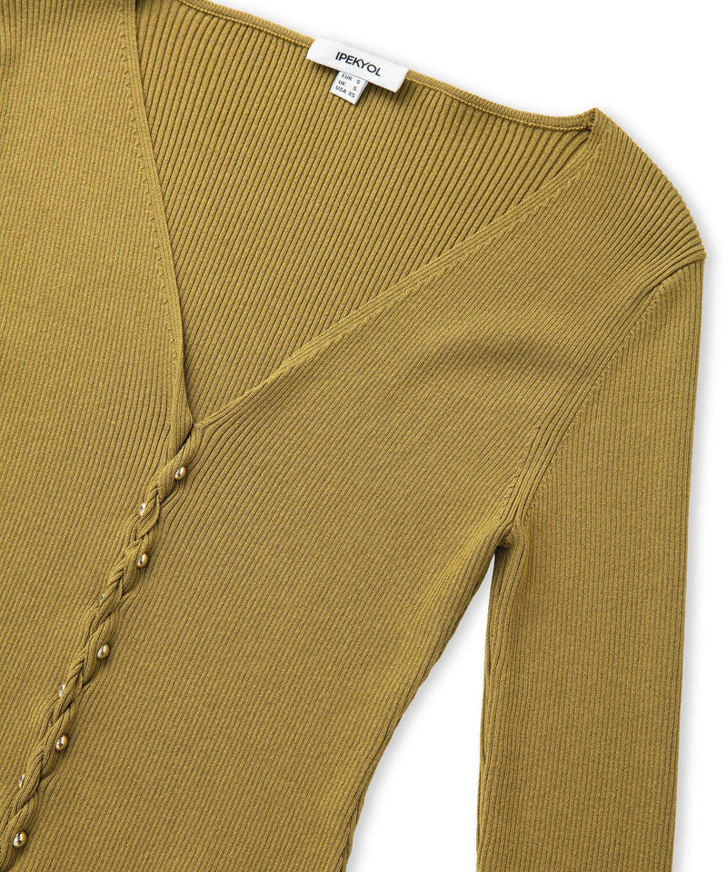 Ipekyol Embellished Ribbed Knit Top Green