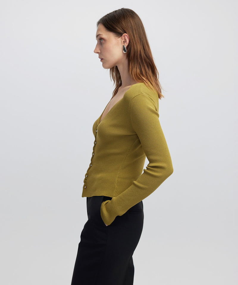 Ipekyol Embellished Ribbed Knit Top Green