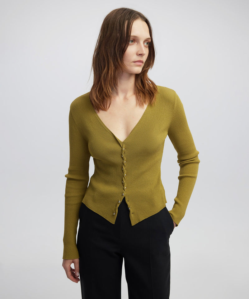 Ipekyol Embellished Ribbed Knit Top Green