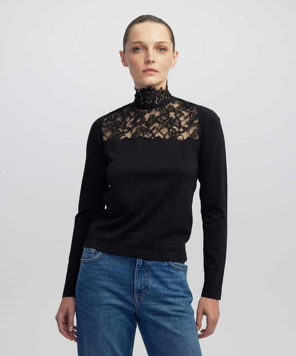 Ipekyol Lace-Trim Knit Top Black