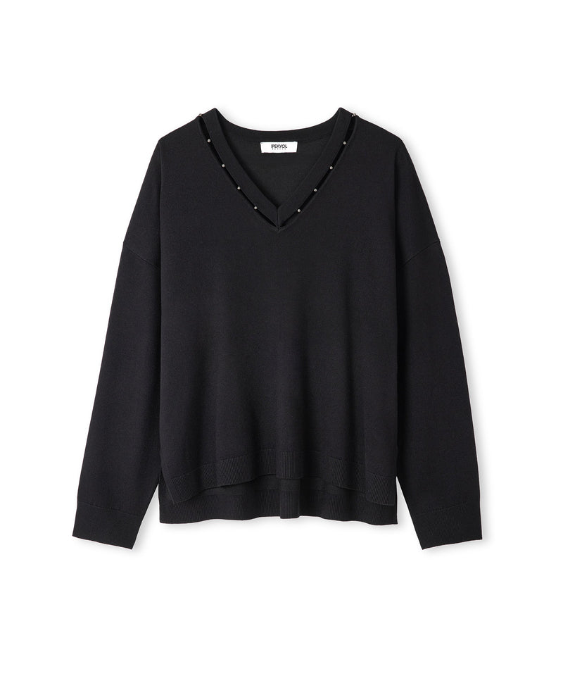 Ipekyol Embellished Cutout Knit Sweater Black