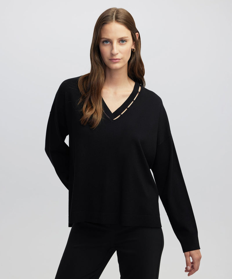 Ipekyol Embellished Cutout Knit Sweater Black