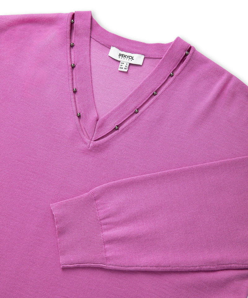 Ipekyol Embellished Cutout Knit Sweater Fuchsia