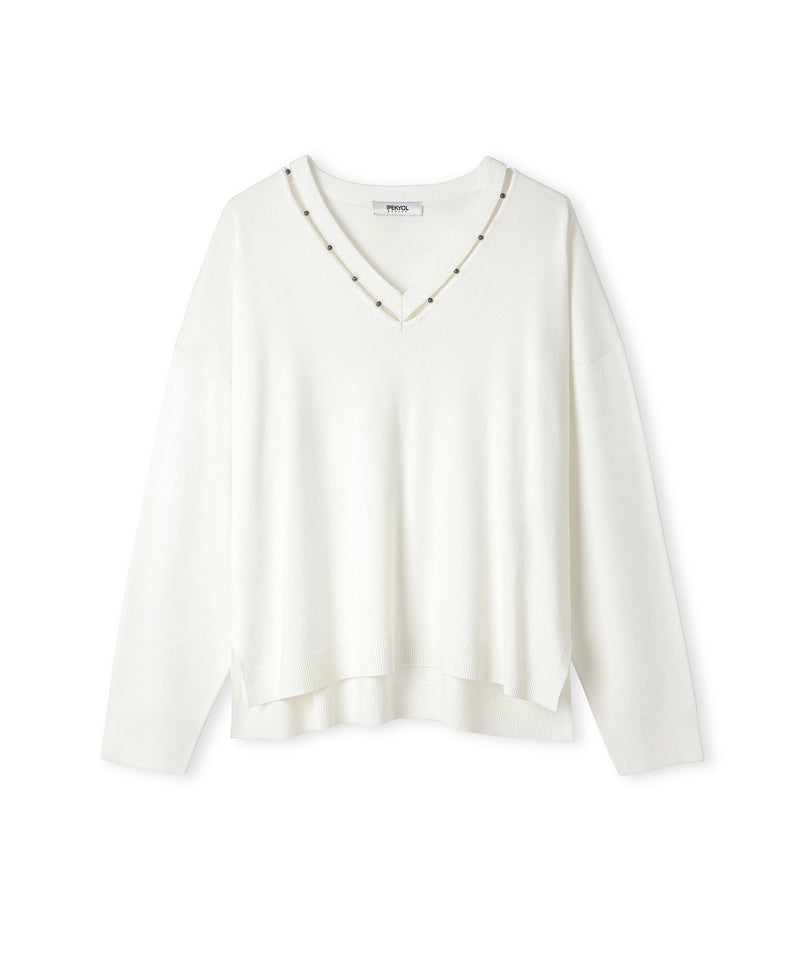 Ipekyol Embellished Cutout Knit Sweater Ecru