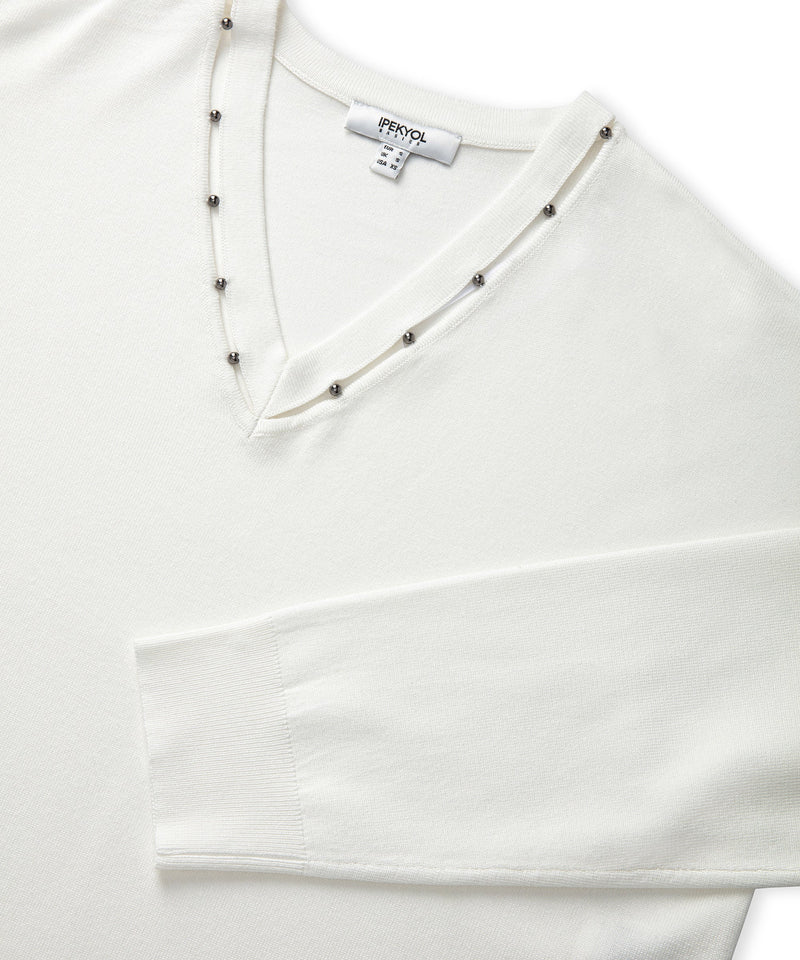 Ipekyol Embellished Cutout Knit Sweater Ecru