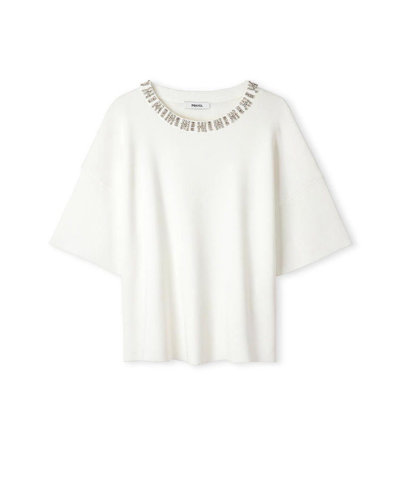 Ipekyol Embellished Knit T-Shirt Ecru