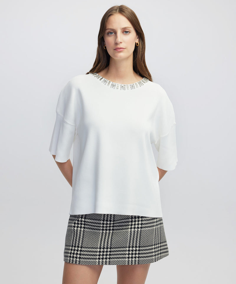 Ipekyol Embellished Knit T-Shirt Ecru