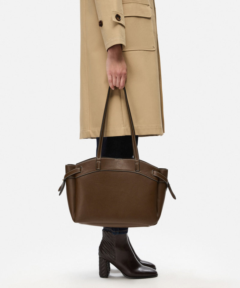 Ipekyol Leather-Effect Bag With Contrast Stitching Brown