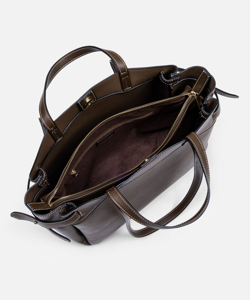 Ipekyol Leather-Effect Bag With Contrast Stitching Brown