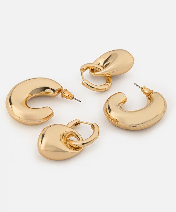 Ipekyol Metal Hoop Earrings Set Gold