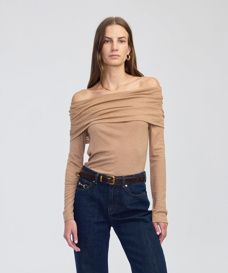 Ipekyol Off-The-Shoulder T-Shirt Camel