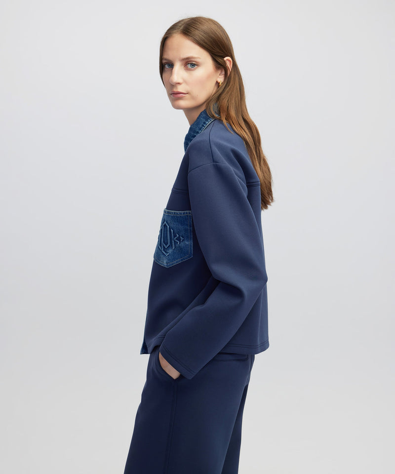 Ipekyol Denim-Trimmed Scuba Sweatshirt Navy
