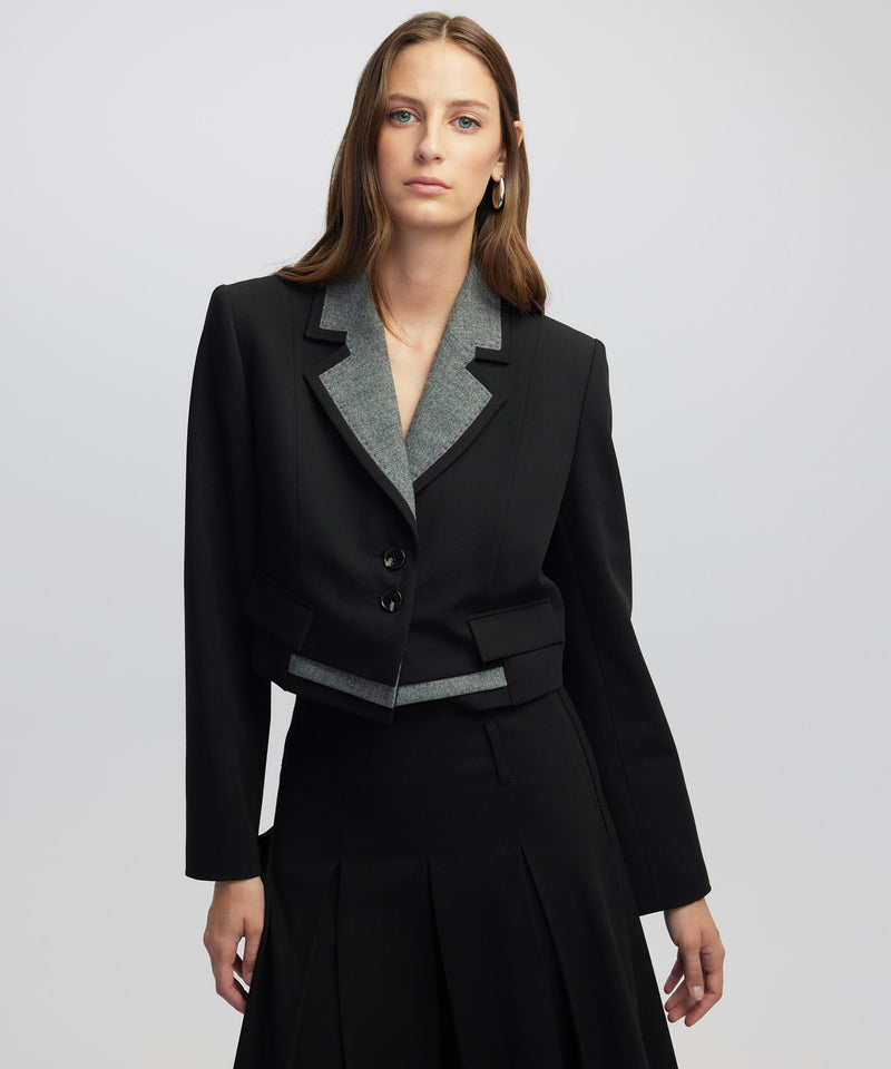 Ipekyol Mixed Media Crop Blazer Black