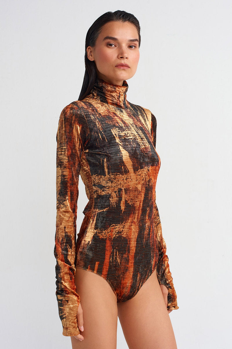 Nu Patterned Velvet Bodysuit Multi Color