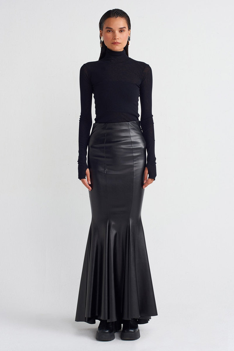 NU Vegan Leather Mermaid Skirt Black