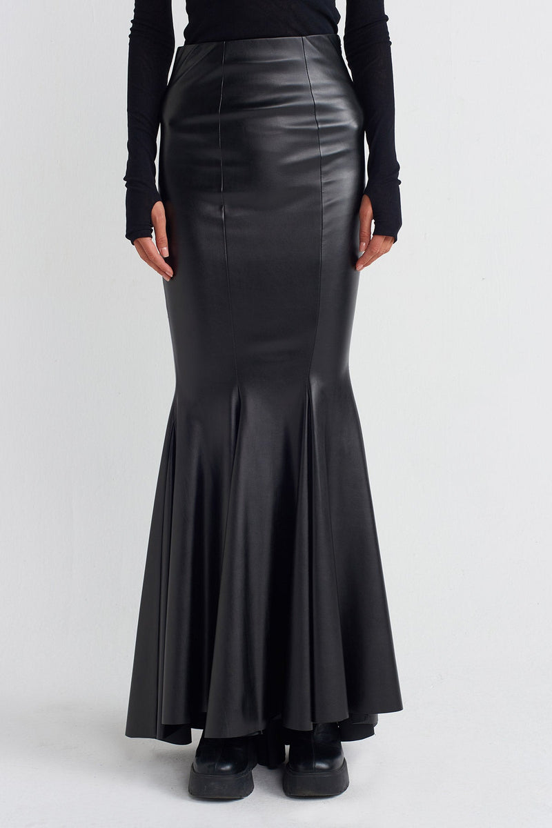 NU Vegan Leather Mermaid Skirt Black